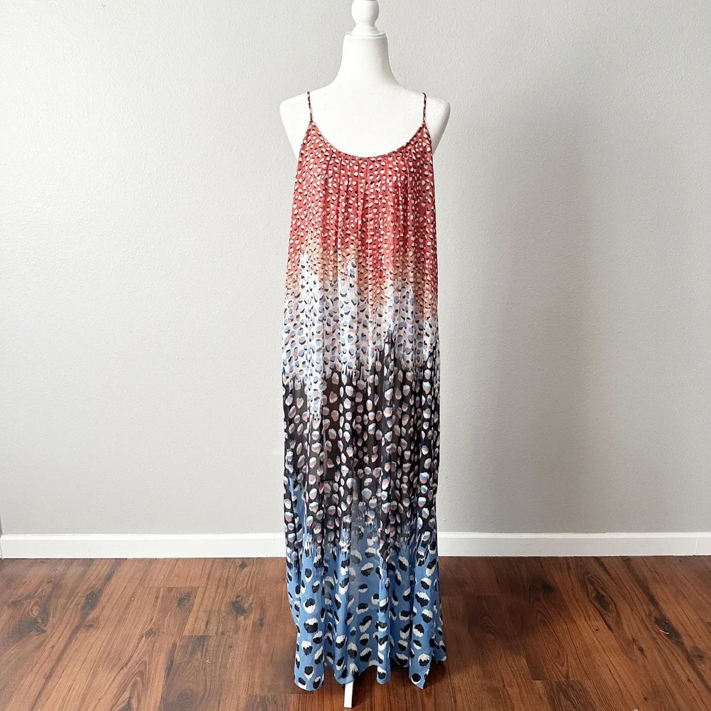 NIC+ZOE Dahlia Ombre Leopard Print Spaghetti Strap‎ Maxi Dress Women Size Large